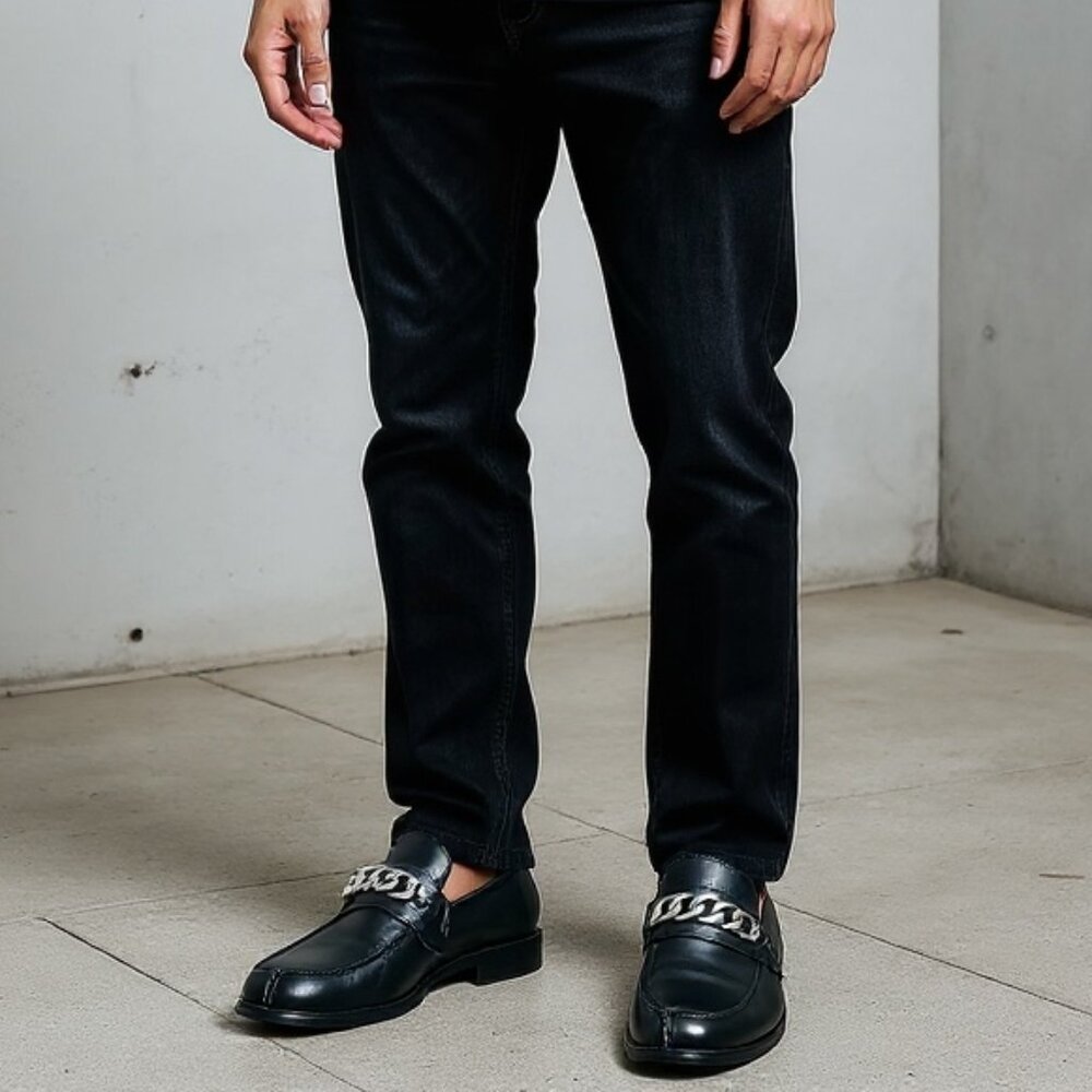 MOMA Mocassino Uomo Vitello Nero Square Toe Chain Loafers Size EU 46 / US 13